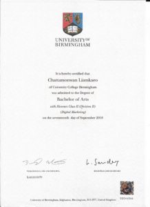 certificate of Chattamonwan Liamkaeo (News)
