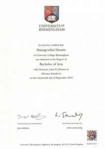 certificate of Duanghathai Husen (Namfon)