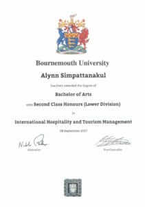 certificate of Narintorn Kraharn (Yaya)