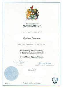 certificate of Panissara Bunhawan (Bam)