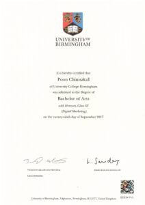 certificate of Poon Chimsakul (Poon)