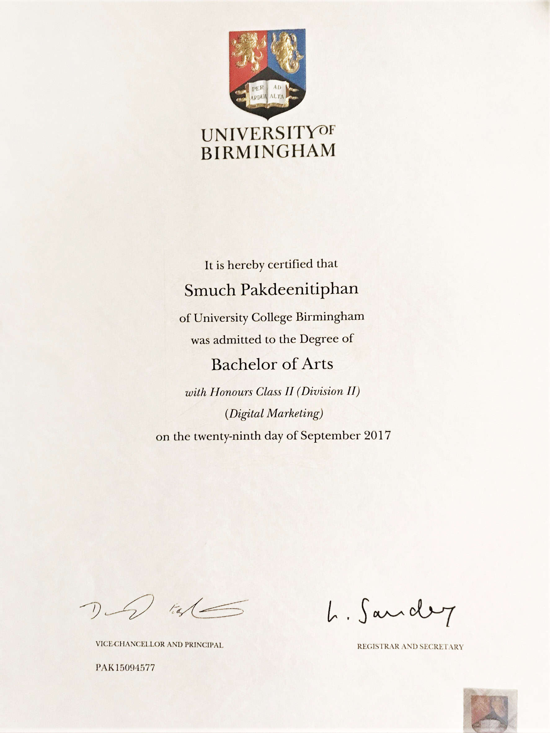 certificate of นายสมัชญ์ ภักดีนิธิพันธุ์ (เจเจ)