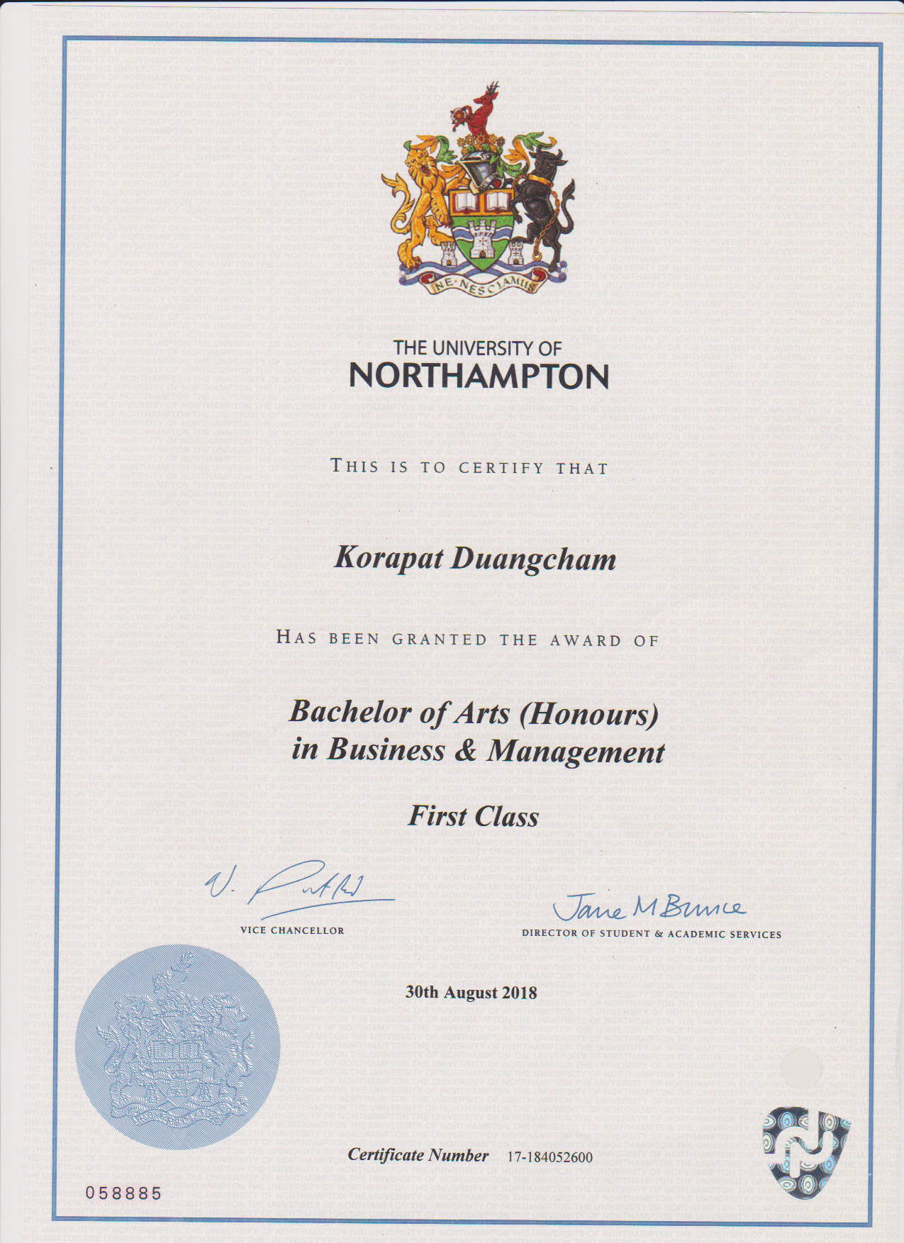 certificate of นางสาวกรภัทร ดวงจำ (ไอซ์)