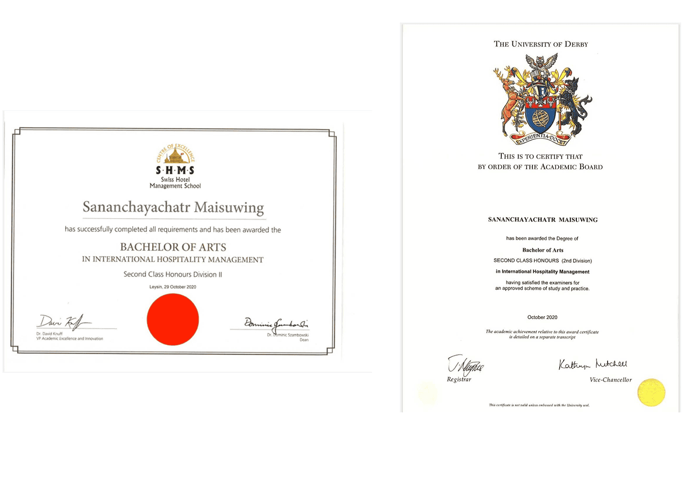 certificate of นางสาวศนันต์ชญฉัตร ใหม่สุวิง (ต้นไหม)