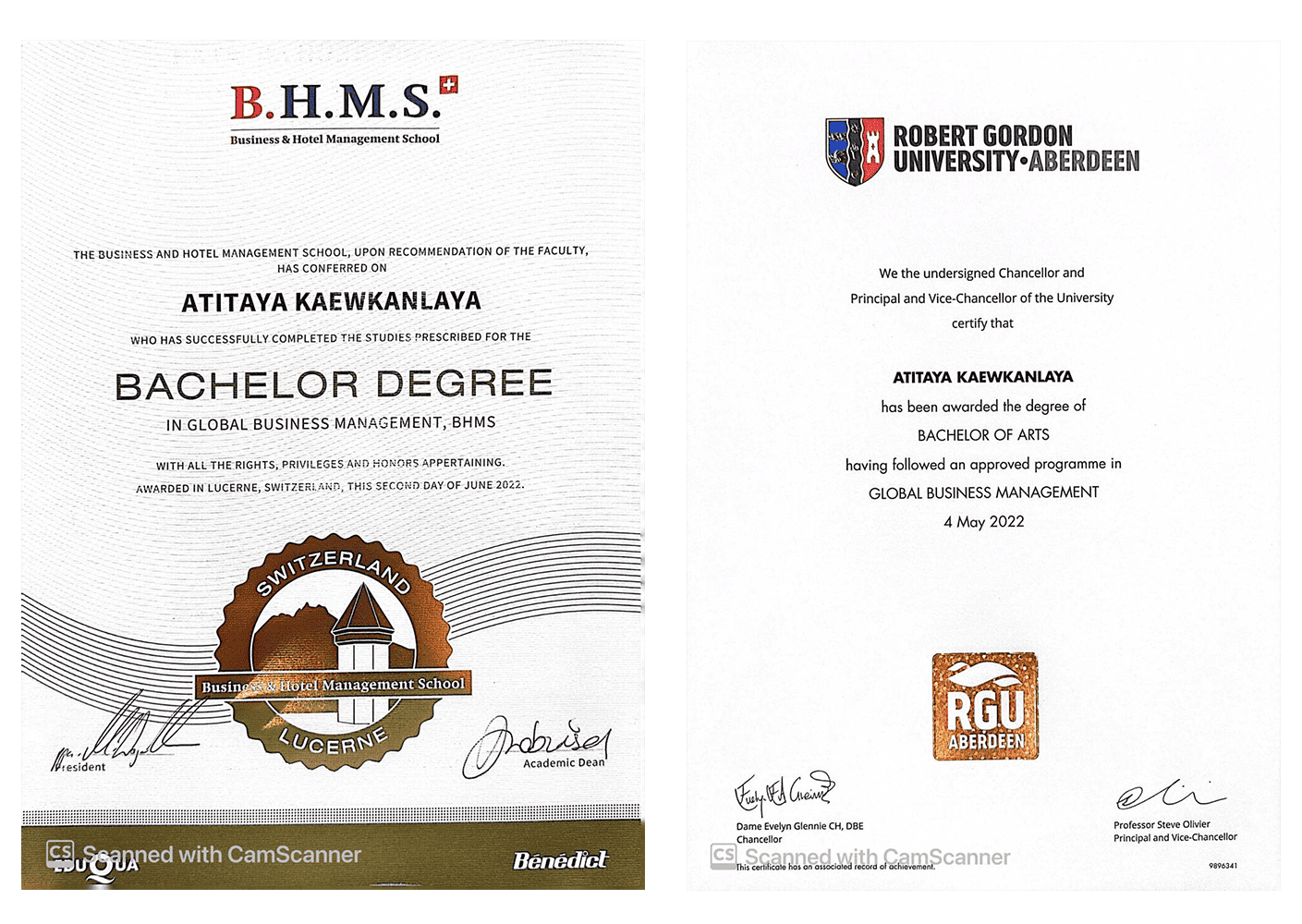 certificate of นางสาวอาทิตยา แก้วกัลยา (ใบเตย)