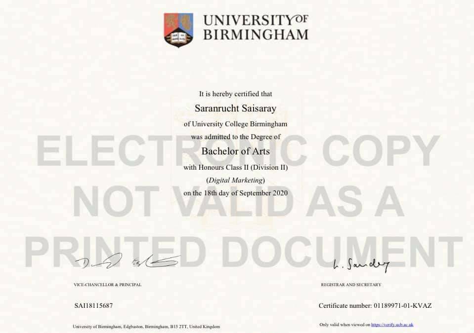certificate of นางสาวศรัณย์รัชต์ ไทรสาหร่าย (เฟิร์น)